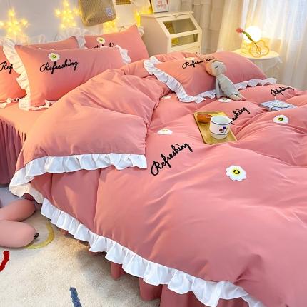 包小包 2024新款韩版太阳花亲肤磨毛四件套 太阳花-豆沙红