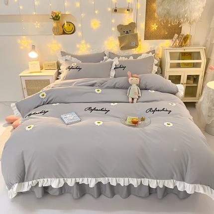 91家纺网 家纺一手货源 找家纺 包小包 2024新款韩版太阳花亲肤磨毛四件套 太阳花-经典灰