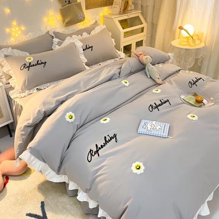 包小包 2024新款韩版太阳花亲肤磨毛四件套 太阳花-经典灰