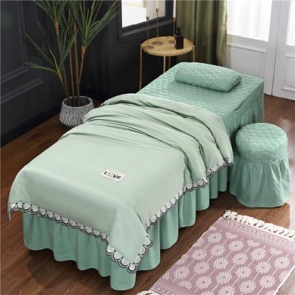 91家纺网 家纺一手货源 找家纺 乐逸 2023新款新款磨毛天丝花边美容床罩 翠绿