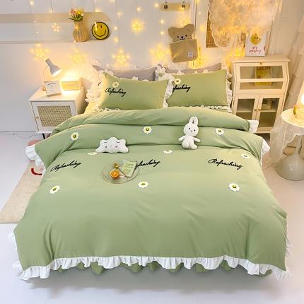 91家纺网 家纺一手货源 找家纺 包小包 2024新款韩版太阳花亲肤磨毛四件套 太阳花-清新绿