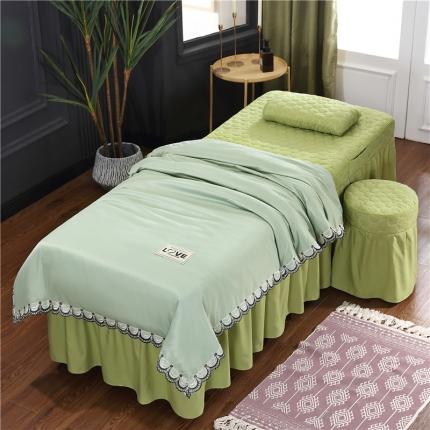 乐逸 2023新款新款磨毛天丝花边美容床罩 翠绿+豆绿