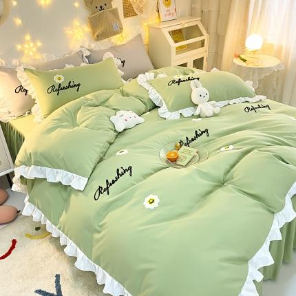 包小包 2024新款韩版太阳花亲肤磨毛四件套 太阳花-清新绿