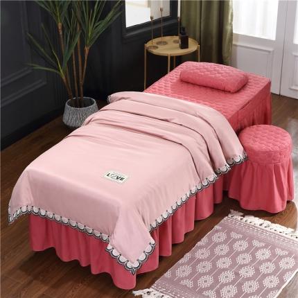 乐逸 2023新款新款磨毛天丝花边美容床罩 豆沙