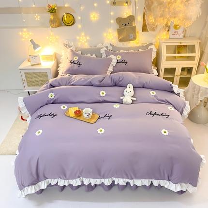 91家纺网 家纺一手货源 找家纺 包小包 2024新款韩版太阳花亲肤磨毛四件套 太阳花-优雅紫