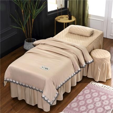 乐逸 2023新款新款磨毛天丝花边美容床罩 驼色