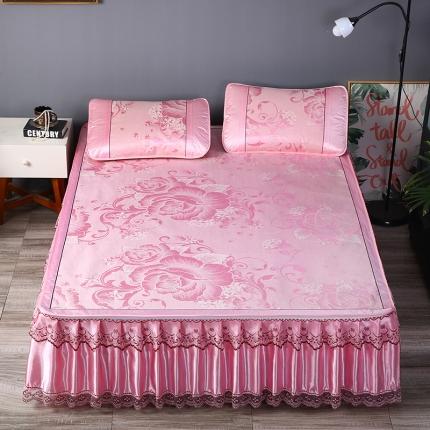 91家纺网 家纺一手货源 找家纺 能好家纺 2021新款提花床裙冰丝席 富贵花开粉