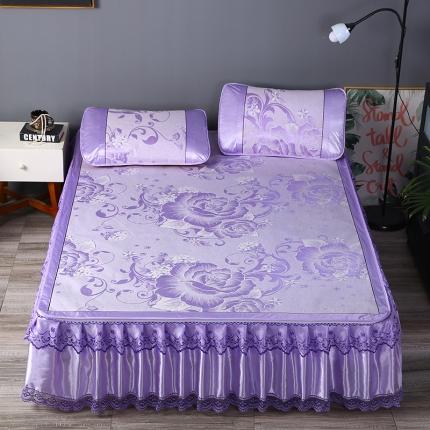 91家纺网 家纺一手货源 找家纺 能好家纺 2021新款提花床裙冰丝席 富贵花开紫