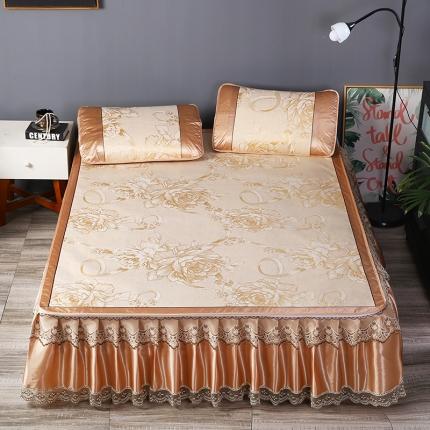 91家纺网 家纺一手货源 找家纺 能好家纺 2021新款提花床裙冰丝席 花言蜜语金