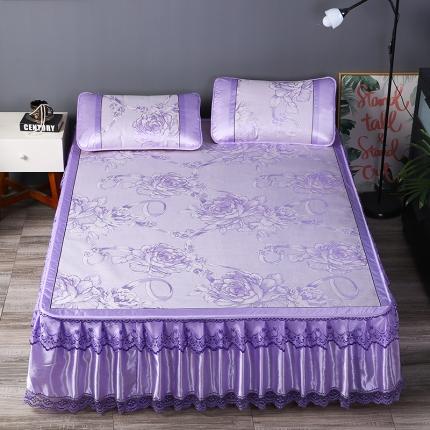 91家纺网 家纺一手货源 找家纺 能好家纺 2021新款提花床裙冰丝席 花言蜜语紫