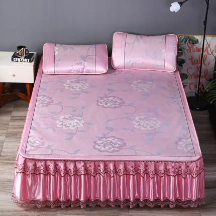 91家纺网 家纺一手货源 找家纺 能好家纺 2021新款提花床裙冰丝席 佳期如梦粉