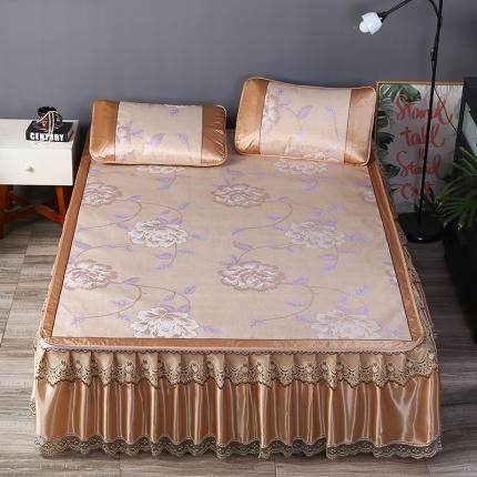 91家纺网 家纺一手货源 找家纺 能好家纺 2021新款提花床裙冰丝席 佳期如梦金