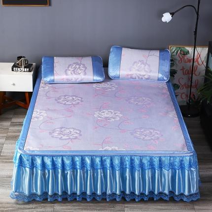 91家纺网 家纺一手货源 找家纺 能好家纺 2021新款提花床裙冰丝席 佳期如梦蓝