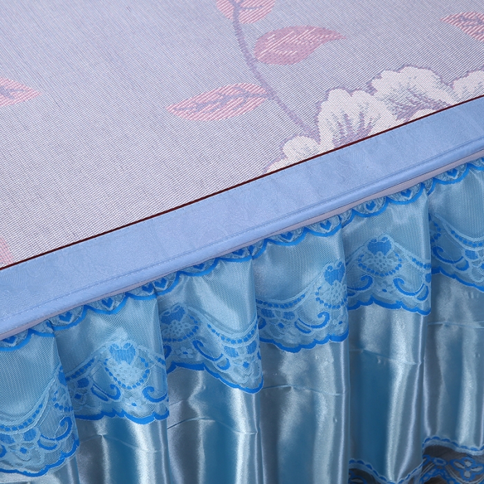 91家纺网 家纺一手货源 找家纺 能好家纺 2021新款提花床裙冰丝席 佳期如梦蓝