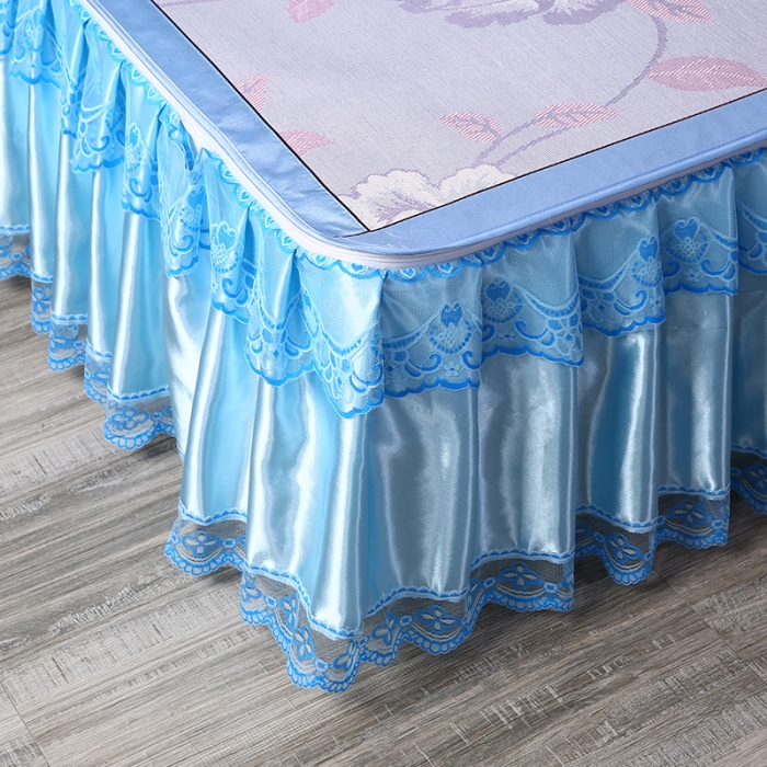 91家纺网 家纺一手货源 找家纺 能好家纺 2021新款提花床裙冰丝席 佳期如梦蓝