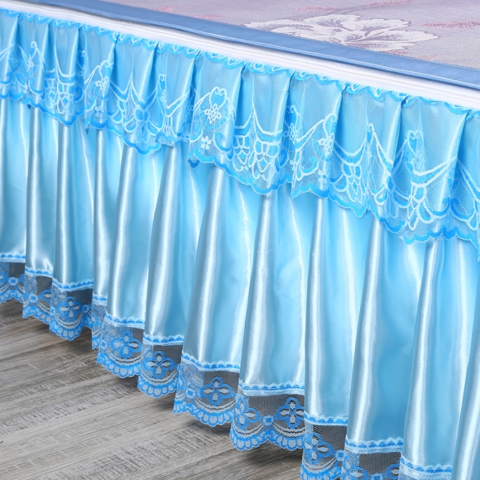 91家纺网 家纺一手货源 找家纺 能好家纺 2021新款提花床裙冰丝席 佳期如梦蓝