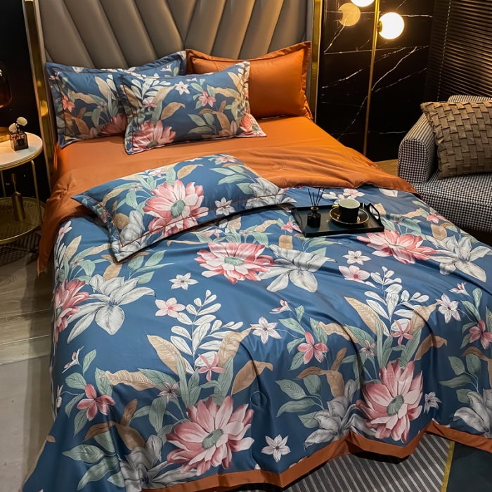 91家纺网 家纺一手货源 找家纺 2021新品水洗天丝夏被四件套三件套空调被水洗真丝冰丝夏凉被