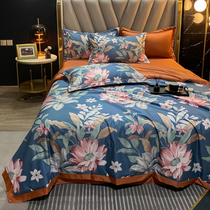 91家纺网 家纺一手货源 找家纺 2021新品水洗天丝夏被四件套三件套空调被水洗真丝冰丝夏凉被