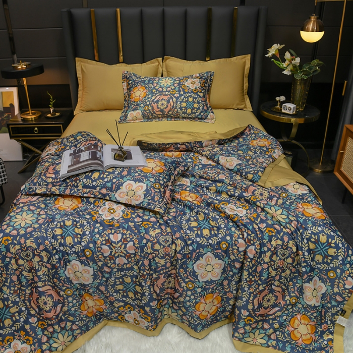 91家纺网 家纺一手货源 找家纺 2021新品水洗天丝夏被四件套三件套空调被水洗真丝冰丝夏凉被