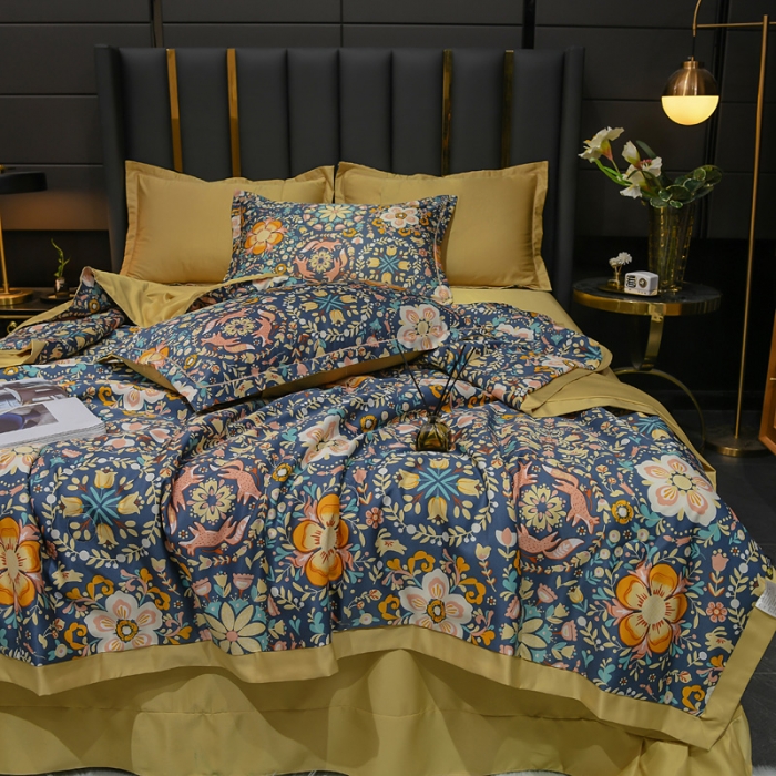 91家纺网 家纺一手货源 找家纺 2021新品水洗天丝夏被四件套三件套空调被水洗真丝冰丝夏凉被