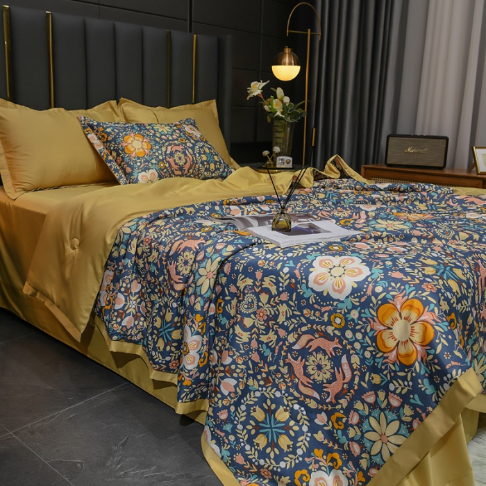 91家纺网 家纺一手货源 找家纺 2021新品水洗天丝夏被四件套三件套空调被水洗真丝冰丝夏凉被