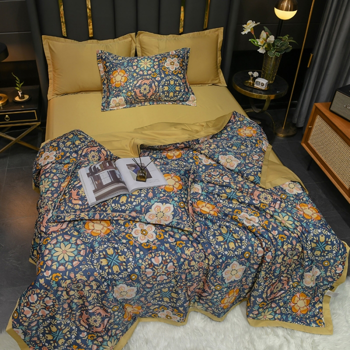 91家纺网 家纺一手货源 找家纺 2021新品水洗天丝夏被四件套三件套空调被水洗真丝冰丝夏凉被