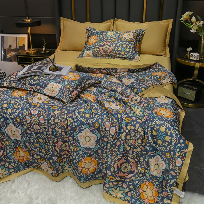 91家纺网 家纺一手货源 找家纺 2021新品水洗天丝夏被四件套三件套空调被水洗真丝冰丝夏凉被