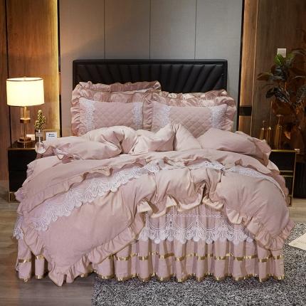 91家纺网 家纺一手货源 找家纺 网红馆 2025新款芭莎风情床裙四件套 奶茶色