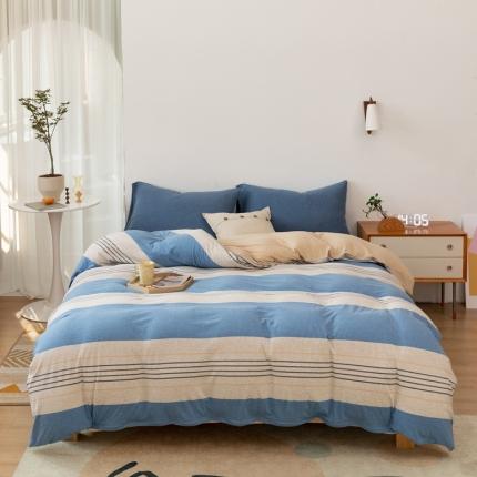 91家纺网 家纺一手货源 找家纺 简煦 2025新款升级款渐变大循环长绒棉全棉四件套针织棉四件套 碧海青天