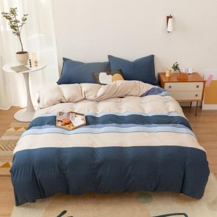 91家纺网 家纺一手货源 找家纺 简煦 2025新款升级款渐变大循环长绒棉全棉四件套针织棉四件套 蓝色情怀