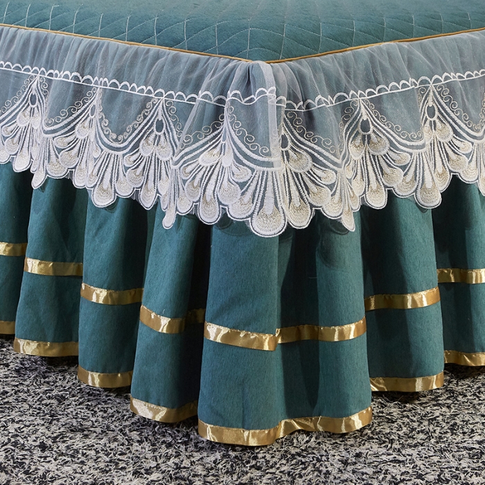 91家纺网 家纺一手货源 找家纺 网红馆 2025新款芭莎风情床裙三件套 黛绿色