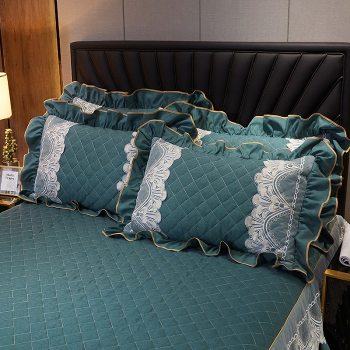 91家纺网 家纺一手货源 找家纺 网红馆 2025新款芭莎风情床裙三件套 黛绿色