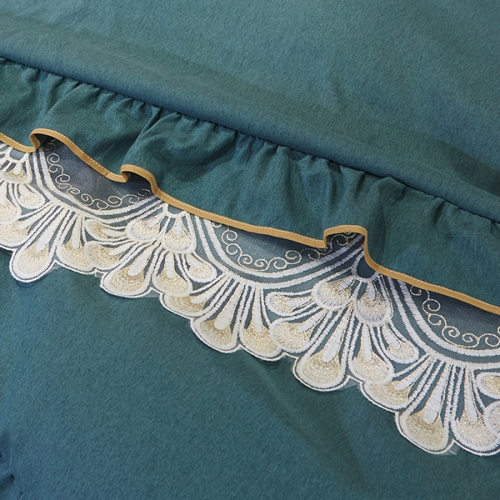 91家纺网 家纺一手货源 找家纺 网红馆 2025新款芭莎风情床裙三件套 黛绿色
