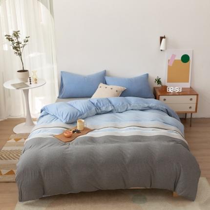 91家纺网 家纺一手货源 找家纺 简煦 2025新款升级款渐变大循环长绒棉全棉四件套针织棉四件套 蓝雅之韵