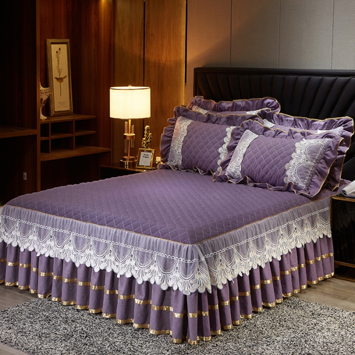 91家纺网 家纺一手货源 找家纺 网红馆 2025新款芭莎风情床裙三件套 浪漫紫