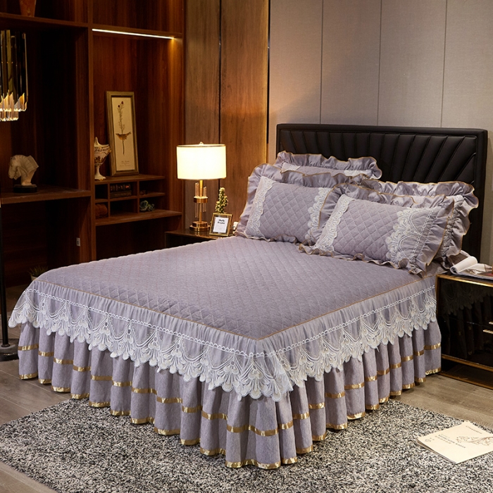 91家纺网 家纺一手货源 找家纺 网红馆 2025新款芭莎风情床裙三件套 香芋色