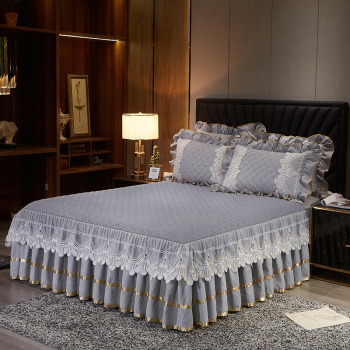 91家纺网 家纺一手货源 找家纺 网红馆 2025新款芭莎风情床裙三件套 烟熏灰