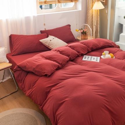 91家纺网 家纺一手货源 找家纺 （总）简煦 2025新款全棉针织棉印染纯色四件套直播爆款