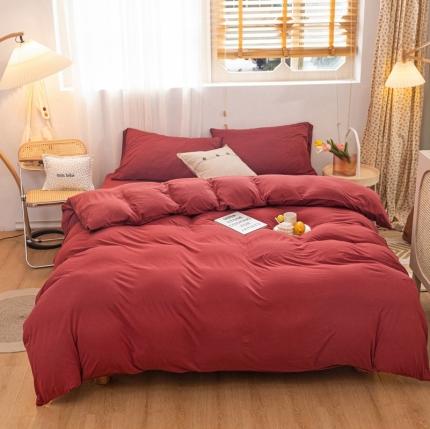 91家纺网 家纺一手货源 找家纺 简煦 2025新款针织印染纯色四件套 印-大红