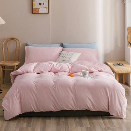 91家纺网 家纺一手货源 找家纺 简煦 2025新款针织印染纯色四件套 印-淡粉