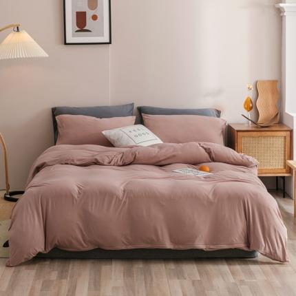 91家纺网 家纺一手货源 找家纺 简煦 2025新款针织印染纯色四件套 印-灰粉