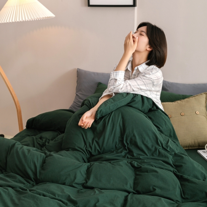 91家纺网 家纺一手货源 找家纺 简煦 2025新款针织印染纯色四件套 印-墨绿