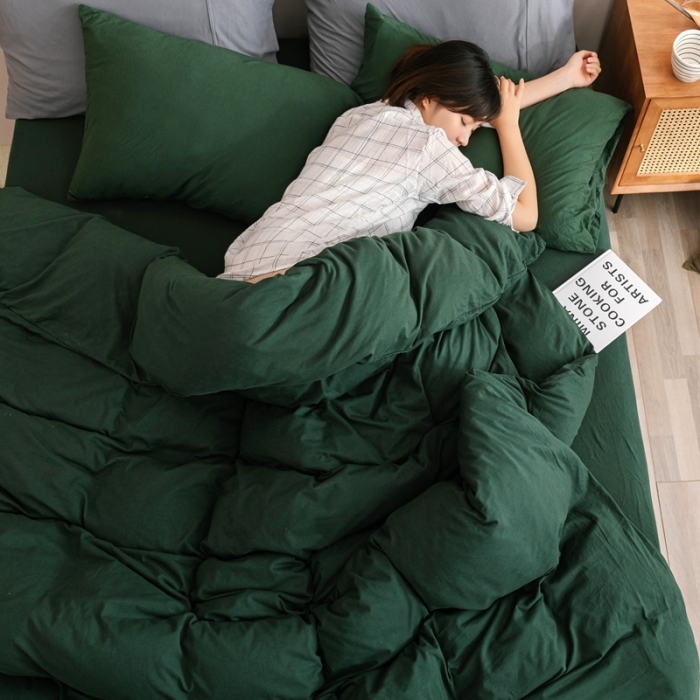 91家纺网 家纺一手货源 找家纺 简煦 2025新款针织印染纯色四件套 印-墨绿