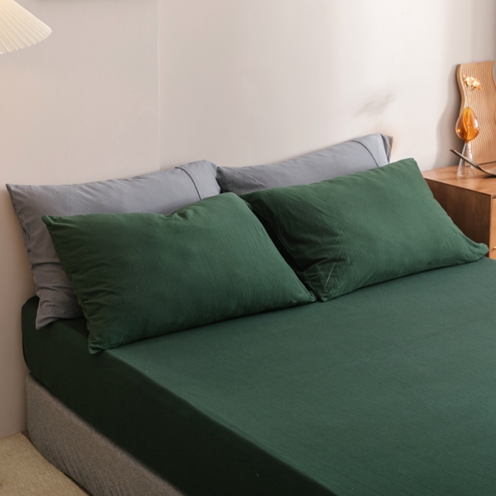 91家纺网 家纺一手货源 找家纺 简煦 2025新款针织印染纯色四件套 印-墨绿