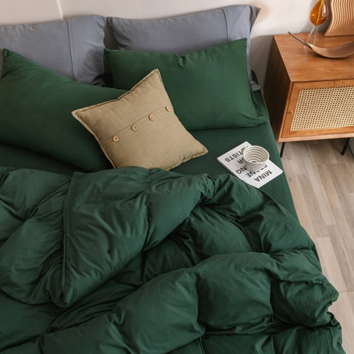 91家纺网 家纺一手货源 找家纺 简煦 2025新款针织印染纯色四件套 印-墨绿