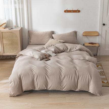 91家纺网 家纺一手货源 找家纺 简煦 2025新款针织印染纯色四件套 印-浅卡其