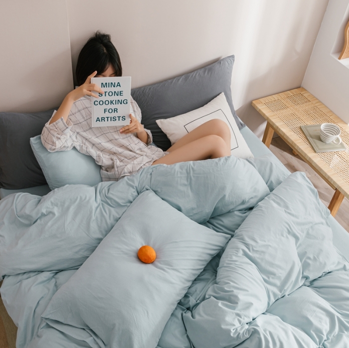 91家纺网 家纺一手货源 找家纺 简煦 2025新款针织印染纯色四件套 印-浅蓝