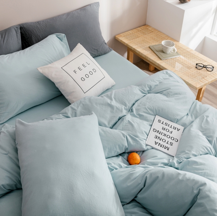 91家纺网 家纺一手货源 找家纺 简煦 2025新款针织印染纯色四件套 印-浅蓝