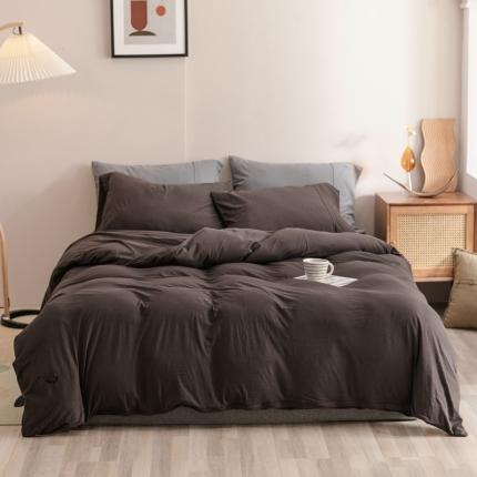 91家纺网 家纺一手货源 找家纺 简煦 2025新款针织印染纯色四件套 印-深咖