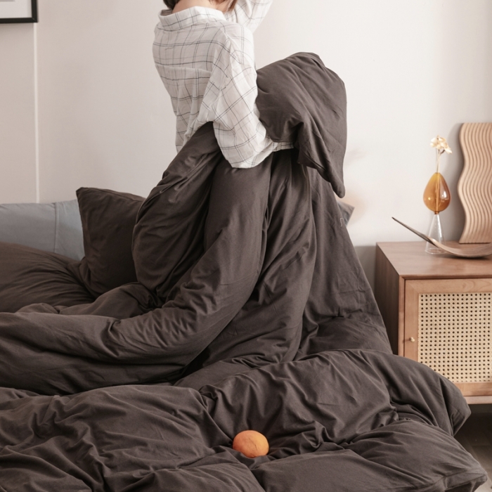 91家纺网 家纺一手货源 找家纺 简煦 2025新款针织印染纯色四件套 印-深咖